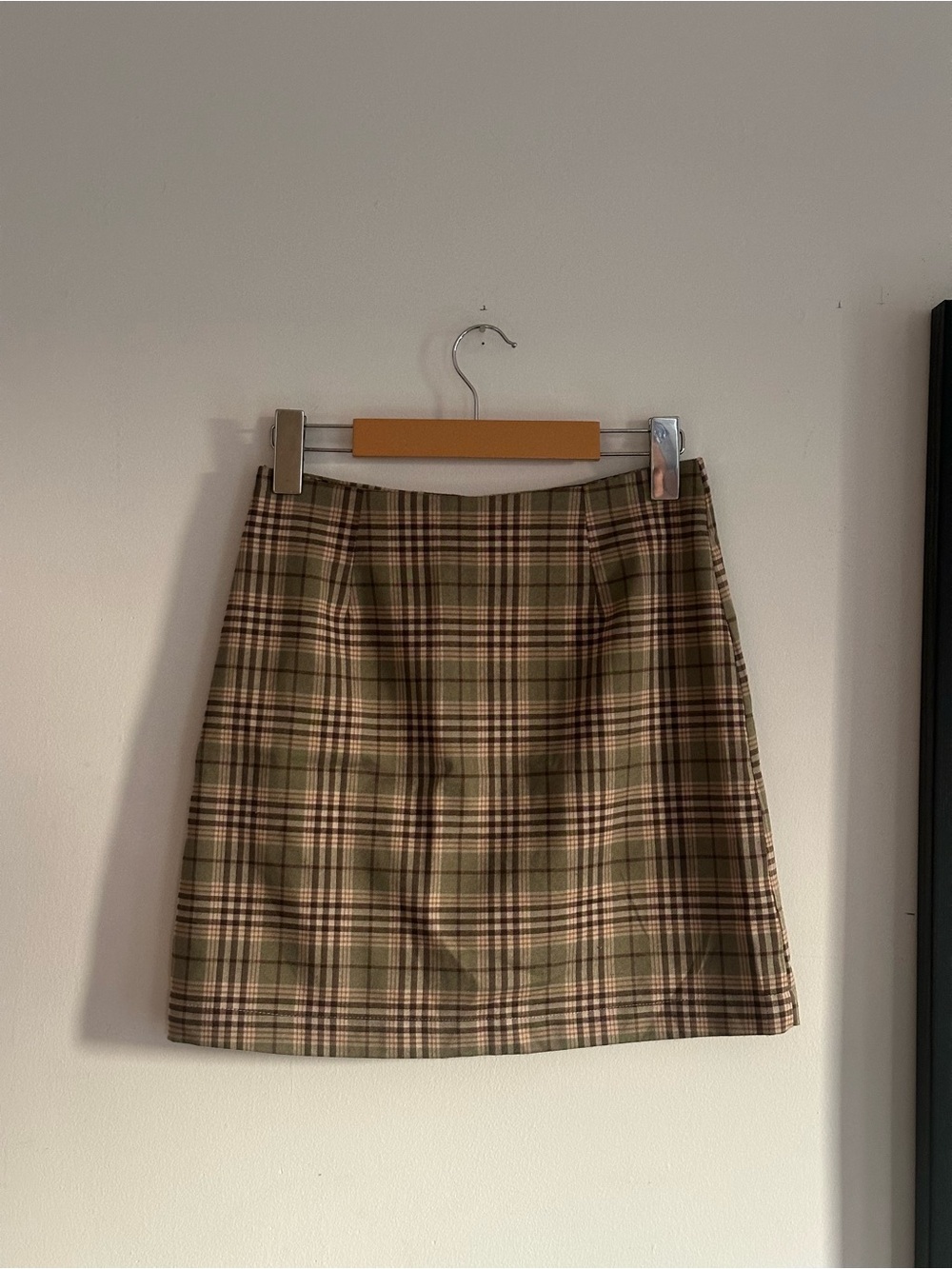 Classic Plaid Mini Skirt in Olive and Tan